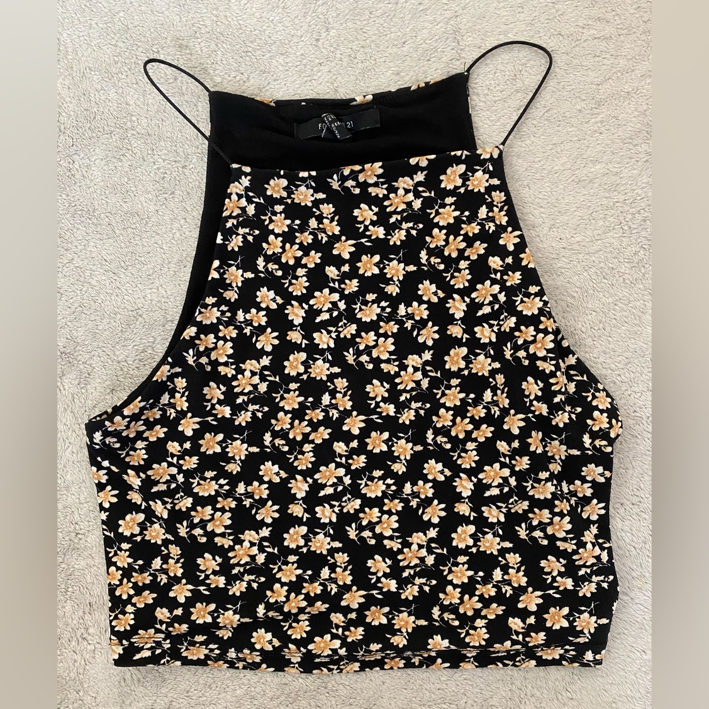 Women’s Floral Black and Yellow Spaghetti Strap Top